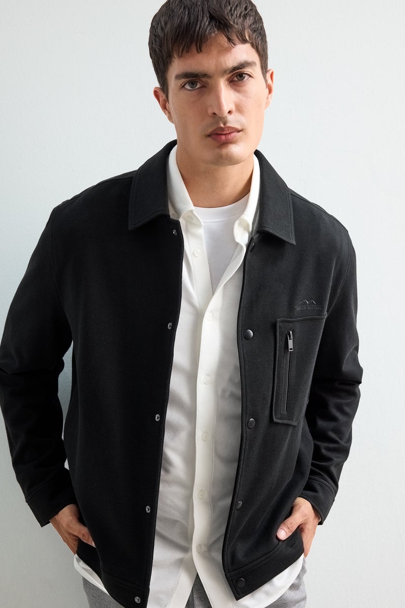 DeFacto Black Man Regular Fit Knitted Embroidered Jacket Casual - Image 4